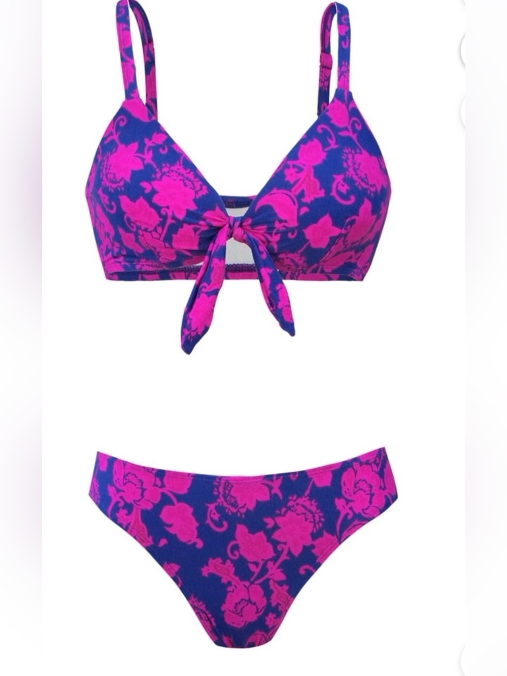 NWT Cupshe Women's Two Piece Bikini Set Floral Print Knot Bunny Tie, Size Large